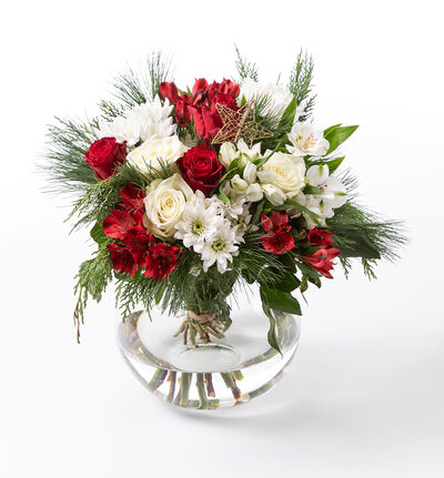 Rosebukett i rødt og hvitt med gullstjerne Rosebukett i rødt og hvitt med gullstjerne